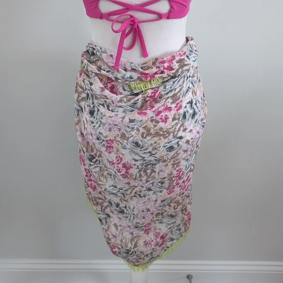 American Eagle Pareo Sarong Beach Wrap Scarf Water Color Eyelash Fringe - Picture 7 of 9